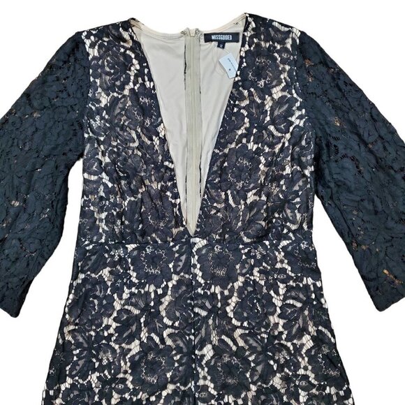 Missguided Plunge Neckline Laced‎ Playsuit Romper Womens 12 Black Lined NWT - Picture 4 of 7